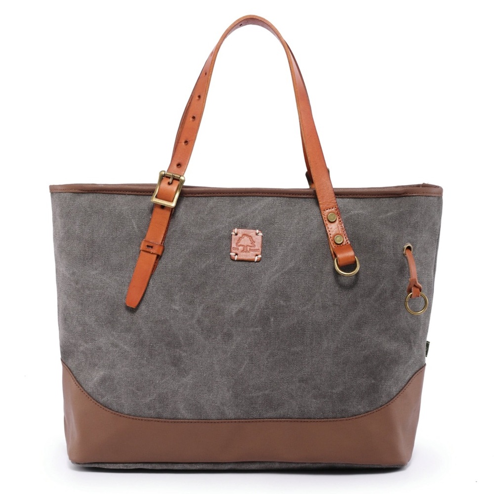 TSD Brand Redwood Shopper Tote Gray Canvas & Leather